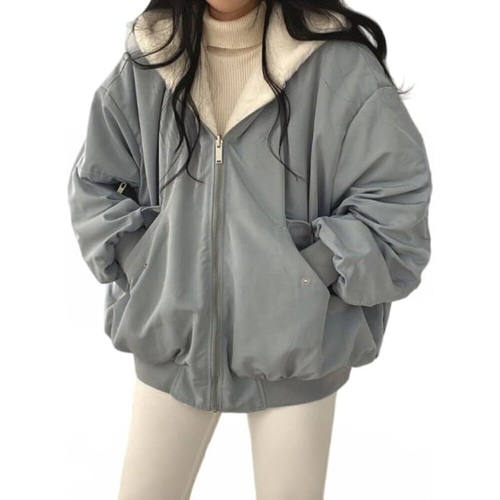 Women's Winter Coats Puffer Long Sleeve Oversized Full Zipper Warm Jackets Blue